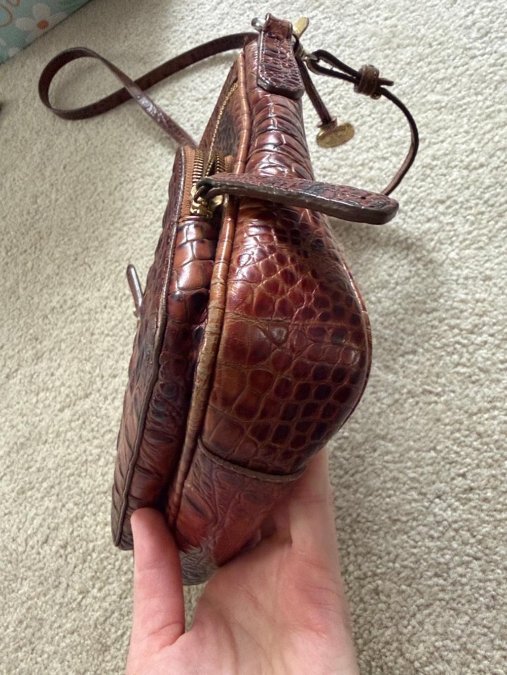 Brahmin Pecan Melbourne Croc-Embossed Crossbody with Front Zip Pocket - Picture 8 of 9